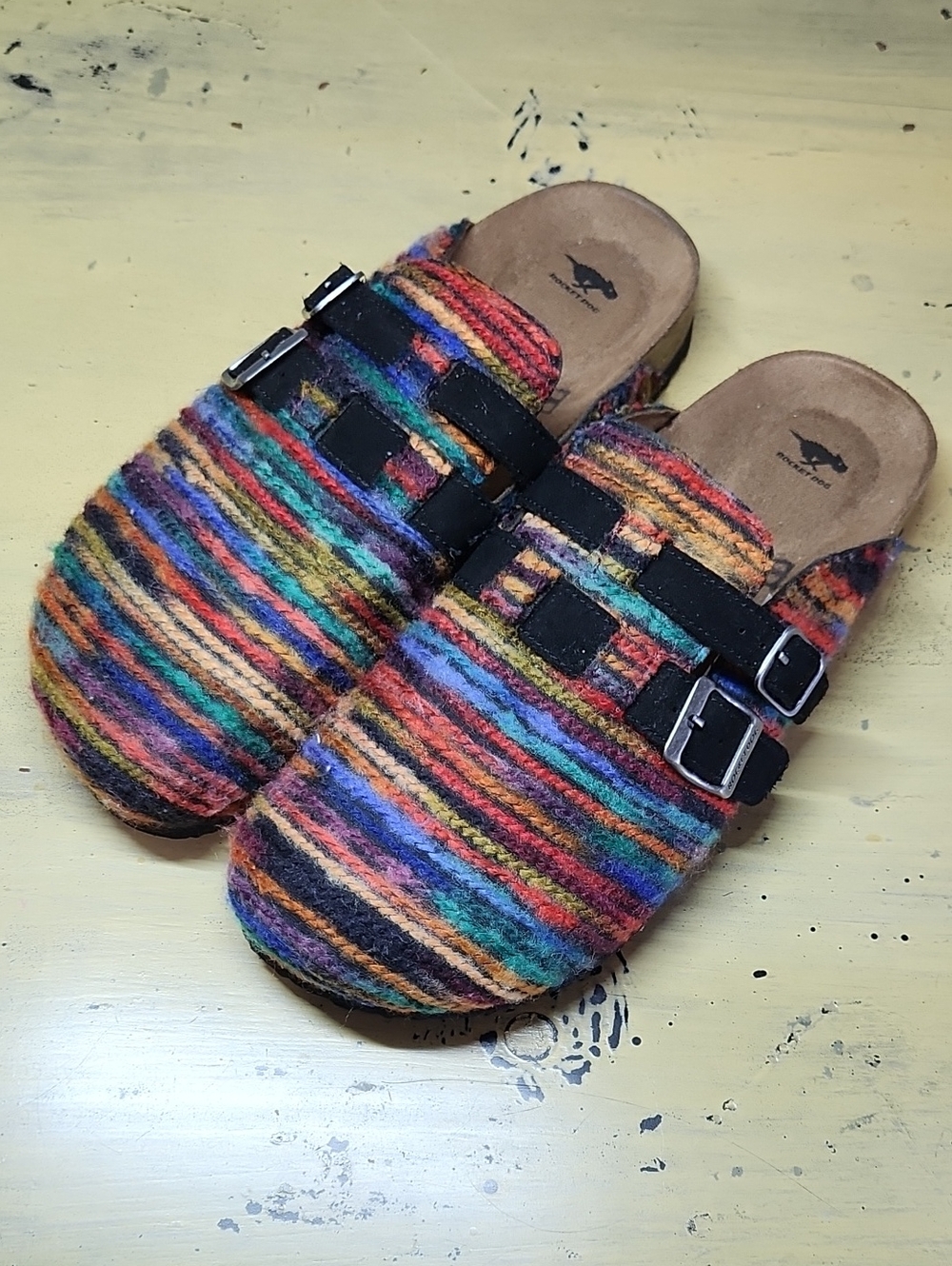 Rocket Dog Abel Women's Mules Size 8.5 Multicolor Striped Rainbow Clogs